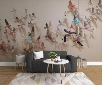 beibehang papel de parede Personalizado 3D Foto mural Nórdicos Moderno 3d Simples de Um bando de aves de Fundo do papel de parede decoração da casa papier peint