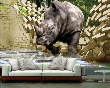 Beibehang papel de Parede Personalizado Casa Decorativa Mural Rinoceronte de Parede Paisagem de Árvores TV 3D de Parede de Fundo mural 3d papel de parede