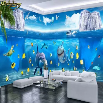 beibehang Personalizada 3D Grande Mundo Subaquático Foto de papel de Parede Mural de Teto Sala de estar do Hotel papel de parede Fresco Papel De Parede 3D 0