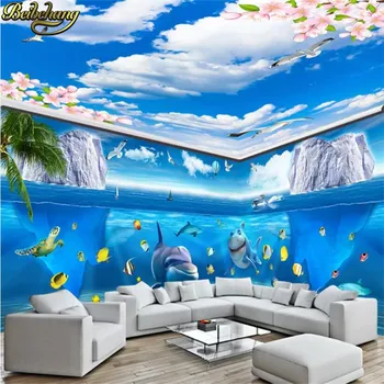 beibehang Personalizada 3D Grande Mundo Subaquático Foto de papel de Parede Mural de Teto Sala de estar do Hotel papel de parede Fresco Papel De Parede 3D 1