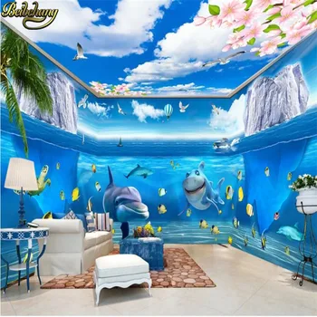 beibehang Personalizada 3D Grande Mundo Subaquático Foto de papel de Parede Mural de Teto Sala de estar do Hotel papel de parede Fresco Papel De Parede 3D 2