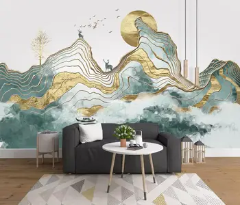 beibehang Personalizado de linha de ouro paisagem pintura a papel de Parede de Fundo Mural de TV da Sala de estar Sofá 3D Papéis de Parede decoração da casa