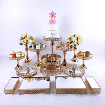 Bela Bandeja 3 Camadas De Ouro Cupcake De Sobremesa De Exibição De Decoração De Ferramentas De Casamento De Cristal Acrílico, Espelho Bolo Stand 1