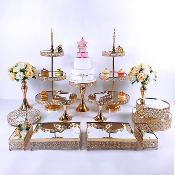 Bela Bandeja 3 Camadas De Ouro Cupcake De Sobremesa De Exibição De Decoração De Ferramentas De Casamento De Cristal Acrílico, Espelho Bolo Stand 2