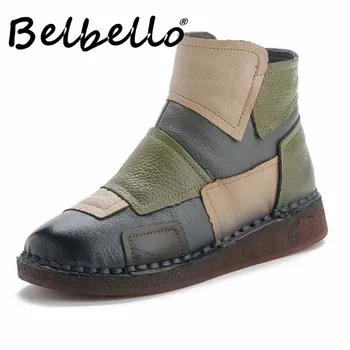 Belbello Nova queda 2019 vintage Martin botas com solas macias não desgastam casuais sapatos de couro feitos à mão sapatos femininos 0
