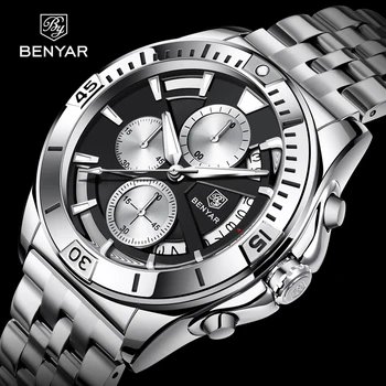 BENYAR 2022 Nova Moda dos Homens Relógios de Aço Inoxidável de melhor Marca de Luxo Desporto Cronógrafo Relógio de Quartzo Para Homens Relógio Masculino