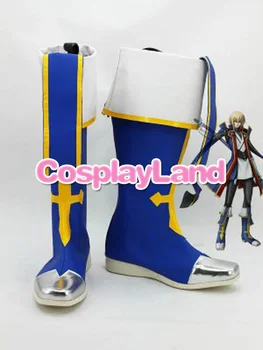 BlazBlue Jin Kisaragi Azul Militar Cosplay Sapatos Botas De Anime De Festa Cosplay Botas Feitos Televisão Longo Sapatos