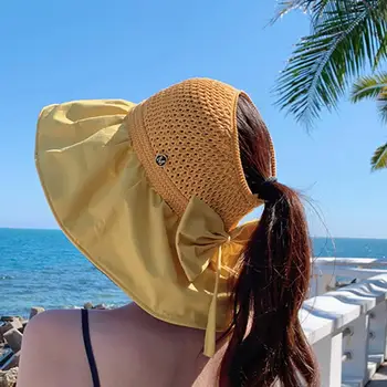 Boas Mulheres de Chapéu Sem Odor Decorativa Exterior Arco Pescador Chapéu Anti-UV Caps Ajustável Poliéster Viseira de Sol Chapéu para Viagem 4
