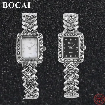 BOCAI S925 Prata Pulseiras para Mulheres 2022 Nova Moda Puro Argentum pulseira de Relógio Pulseira de Quadrado Simples relógio de Pulso