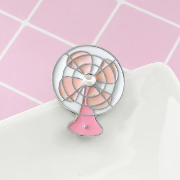 Bonito dos desenhos animados retro cor-de-rosa mini ventilador liga de gotejamento broche de esmalte emblema brasão de acessórios para crachá de jóias amigo dom 2