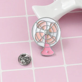 Bonito dos desenhos animados retro cor-de-rosa mini ventilador liga de gotejamento broche de esmalte emblema brasão de acessórios para crachá de jóias amigo dom 4