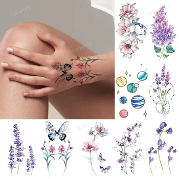 Bonito Pequenas Flores Impermeável Temporária Etiqueta da Folha da Planta Pena de Borboleta Flash Tattoos da Arte do Corpo Falso Mão tatoo Mulheres