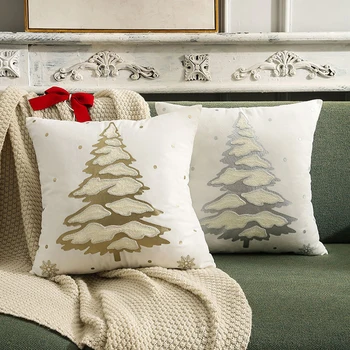 Bordado 3D Árvore de Natal Fronhas Festival Prata fronhas 45x45cm Branco Capa de Almofada de Sofá de Casa Decorativa