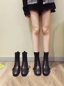Botas de mulheres 2020 novo Chelsea elástico meias botas grossas de calcanhar, dedo do pé quadrado ankle boots