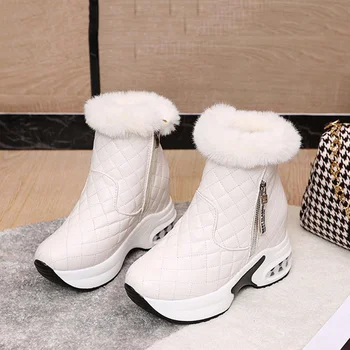 Botas de neve de Mulheres de Espessura inferior de Mulheres Botas Impermeáveis Mulheres Sapatos de Zíper Senhoras Sapatos de Pelúcia Casual Botas de Inverno Botas Mujer