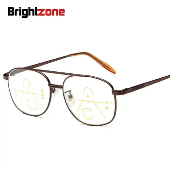 Brightzone Ver de Longe e de Perto Metal Cheio Rim Progressiva com Presbiopia Leitura Povos Antigos Ampliação progresivo Óculos de Armação de oculos