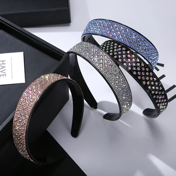 Brilhante Cheio de Strass Tiaras de Cristal de Luxo Designer Hairbands antiderrapante Moldura Aro Bandas coreano Acessórios de Cabelo Para Mulheres