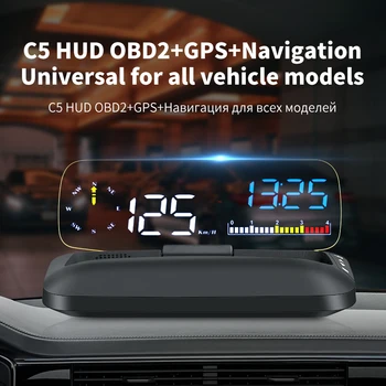 C5 OBD2 do Carro de GPS HUD Head up Display Velocímetro com excesso de velocidade Tensão de Wate Temp Alarme de Aceleração do Teste de Limpar Códigos de Falha