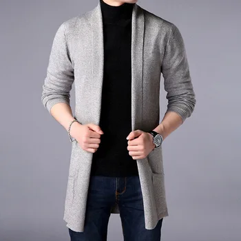 Camisola de Casacos Homens Moda de Nova 2021 Outono Homens Magros Longo de Cor Sólida Casaco de Malha de Moda masculina Casual Cardigan Suéter Coats