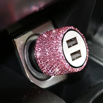 Carro Carregador USB 5V 2.1 UMA Porta Dupla Rápida Adaptador de Carro-de-Rosa Decoração de Estilo Carro Bling Diamante Acessórios do Carro do Interior Para a Mulher 2