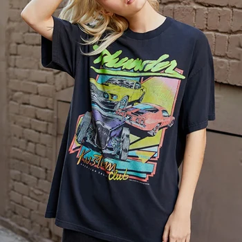 Carro Letra Gráfico De Impressão De T-Shirts Mulheres De Manga Curta De Algodão Camiseta Chique Harajuku Oversized Feminina T-Shirt 2021 Vintage Verão
