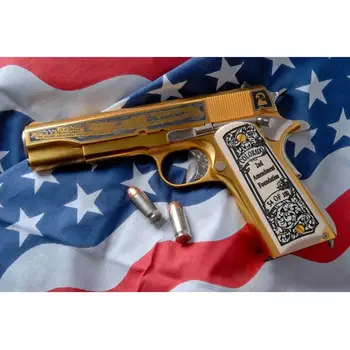 Cartoon Arma Militar Fã do Presente Diamante Bordados a Arte da Pintura Americana Pistola de Ouro Diamante Pintura, Ponto Cruz de Natal