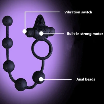 Casais Compartilhar Vibratório, Anel peniano+Anal Esferas de retardar a Ejaculação da Mulher Estimulador de Clitóris Sexo Anal Brinquedo Produtos para Adultos