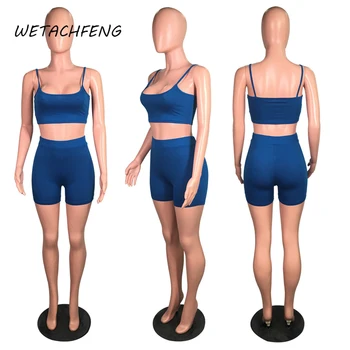 Casual Fatos Mulheres Safra Do Verão Top E Shorts Parte 2 Ternos De Fitness, Roupas Sólido Sportswear 2021 Moda Vestuário Feminino 1