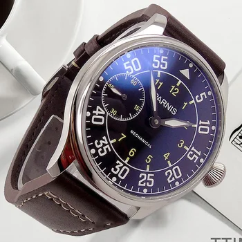 Casual Parnis 44mm Mecânica Homens Relógio de Topo da Marca de Luxo Mão de Enrolamento Movimento dos Homens Relógios Pulseira de Couro Prata Homem Relógio 2022