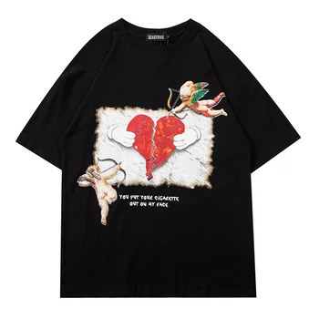 Chegada 2023 Nova Moda de Algodão O-pescoço T-Shirt Camiseta Homme Original Solto Impresso T-shirts Masculinas Amor Casais Com Curto