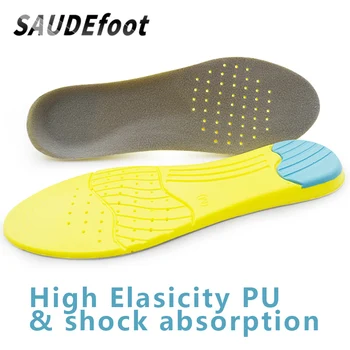 Chegada nova Saudefoot palmilhas Respirável PU Choque-Absorvente Ortopédicos, Palmilhas para mens sapatos de desporto