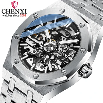 CHENXI Automatic Mens Relógios Impermeável de Negócios de Aço Inoxidável Esporte Mens Relógios de Marca de Topo Mecânica Turbilhão Relógio de Pulso