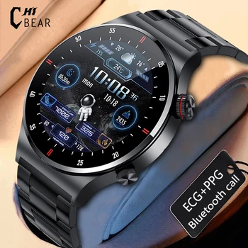 ChiBear Nova Chamada Bluetooth Smart watch Homens Impermeável Girando o Botão Sport Fitness Tracker AMOLED ECG + PPG Homens Smartwatch+Caixa