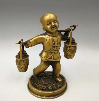 Chinês Seiko escultura em bronze puro fortuna menino estátua 1