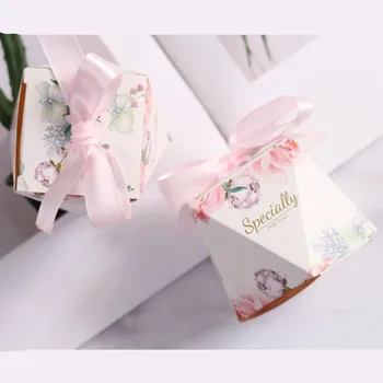 Chique cor-de-Rosa /verde Diamante Favores do Casamento Doces Caixas de Parte da Caixa de Presente Bomboniera Brindes Caixa de Retorno Presentes chocolat Caixa