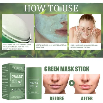 Chá Verde Sólido Máscara De Cara De Pau De Acne Tratamento De Controle De Óleo Encolher Poros Removedor De Cravo Limpeza Profunda Purificar Produto De Cuidado De Pele 3