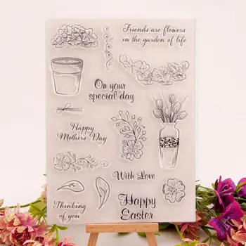 Claro Carimbos de Silicone Carimbo de Cartões com Flores, Butterflyfor Cartão de Fazer e DIY Decoração Artesanato T1675 Vaso de Flor