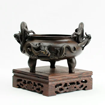 Cobre antigo incensário de família adoração na dinastia Ming e Qing óleo de sândalo queimador de incenso presentes afundou ornamentos