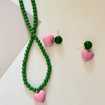 Cor-de-rosa pingente de um Colar de Pérolas 2022 Novo design requintado simples clavícula colar de correspondência de cores concebido para mulheres brincos necklac 5
