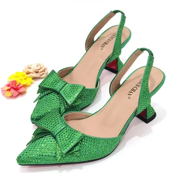 Cor verde Africano Sapatos de Casamento Aberto Toe Sandálias de Senhoras Sapatos de Festa de Casamento Sapatos Decorados com Strass Nigeriano Sapatos