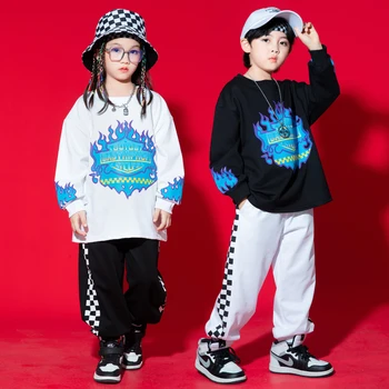 Crianças De Salão De Baile De Hip Hop Roupas De Moletom Tops Casual Streetwear Jogger Calças Para Menina Meninos De Dança Jazz Traje Adolescente Roupas