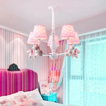 Crianças lustres, luzes da sala de estar decoração casa moderna lustre para quarto de bebê decoração do quarto cor-de-rosa cavalo de luces led brilho 4