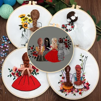 Criativo DIY Menina Bordados Kit com Aro de Ponto Cruz Thread Conjunto de Agulha de Costura Balanço de Arte, de Artesanato de Presente a Decoração Home