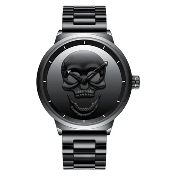 Criativo do Projeto do Crânio do Homem de Relógios para homens de Quartzo Impermeável esportes de Moda pulseira de Aço Relógio reloj hombre relógio masculino
