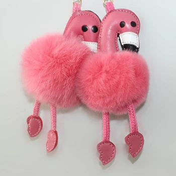 Criativo Flamingo pele do coelho chave de cadeia-de-rosa ave bolsa pingente animal bonito carro decorativa flush fofo pom pom pele pingente