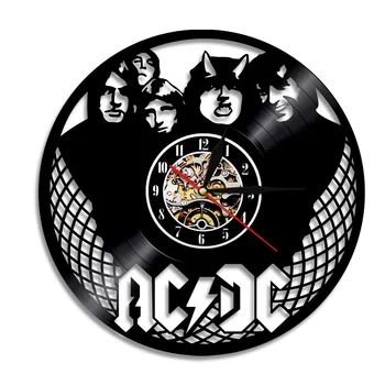 Criativo Relógio de Parede Design Moderno Banda de Rock de Vinil CD Relógios Mudo Clássico do AC DC, Black Ocos de Parede Relógio de Decoração de Casa de 12 polegadas