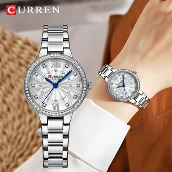 CURREN de Luxo de Design de Diamante Relógio de Aço Inoxidável Para as Mulheres a Moda Esporte Romatic Elegante à prova d'água Quartzo Mulheres Relógios