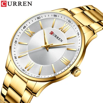 curren moda esporte nobre relógio de ouro relógio masculino ultra-fino de quartzo bussiness relógio de pulso de aço inoxidável, impermeável relógio