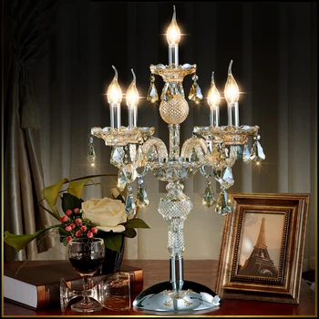 Da europa, os grandes decoração de casamento candelabros de cristal da lâmpada de mesa de tecido do abajur led Lâmpada de mesa grande suporte de vela de estudo a luz da tabela 2
