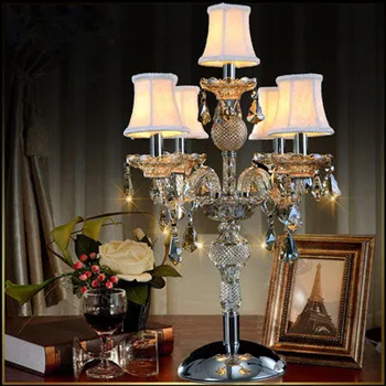 Da europa, os grandes decoração de casamento candelabros de cristal da lâmpada de mesa de tecido do abajur led Lâmpada de mesa grande suporte de vela de estudo a luz da tabela 4